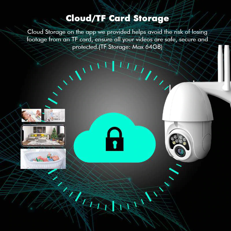 εξωτερικού χώρου Αδιάβροχη Ασύρματη IP WiFi/Ethernet Κάμερα FHD 1080p Pan/Tilt Εξωτερικού & Εσωτερικού χώρου με Νυχτερινή Λήψη, Tracking Ανιχνευτή Κίνησης, Ειδοποίηση στο Κινητό, Μικρόφωνο, Ηχείο (Ενδοεπικοινωνία Μωρού), Σειρήνα & Micro SD Baby Monitor, Pet Monitor, Θυροτηλεόραση